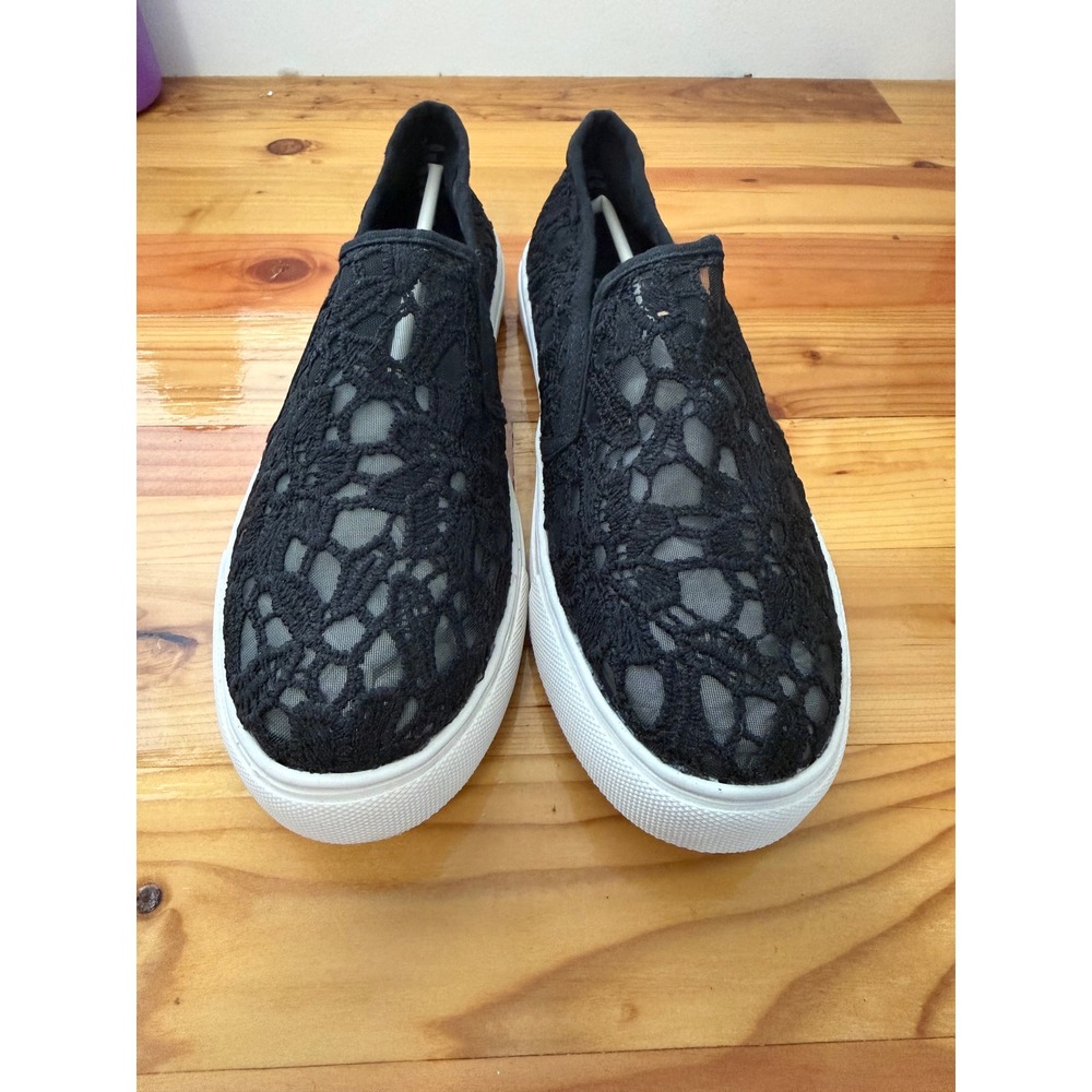cloudwalkers Black Lace Slip-On Lacey Sneakers with White Soles